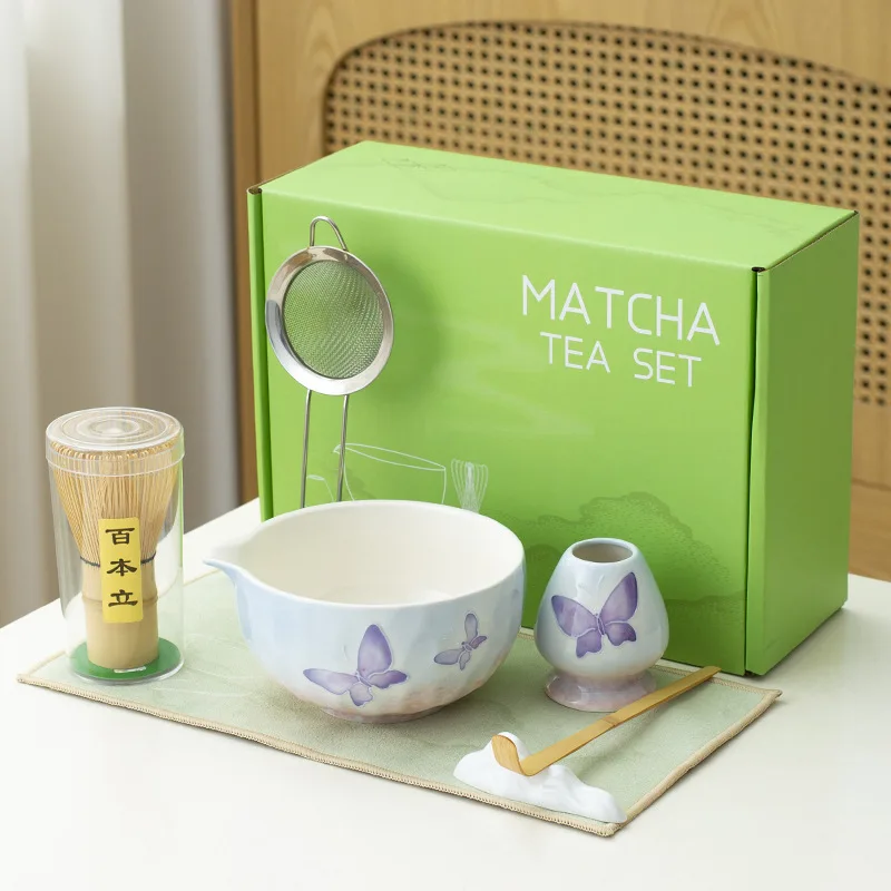 

Bamboo Matcha Whisk Set Ceramic Tea Bowl Traditional Japanese Tea Making Tools Home Kitchen Accessories Gift
