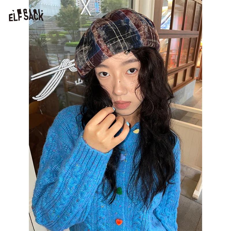ELFSACK 2025 وصل حديثًا قبعة محبوكة مخططة ملونة للنساء #1