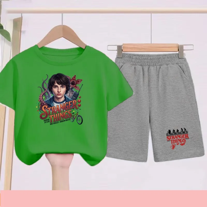 

Kids Summer Science Fiction Thriller Movie T-shirt 3-12 Yrs Sportswear Boys Girls Coat Short-sleeved+Shorts Two-piece Casual Set