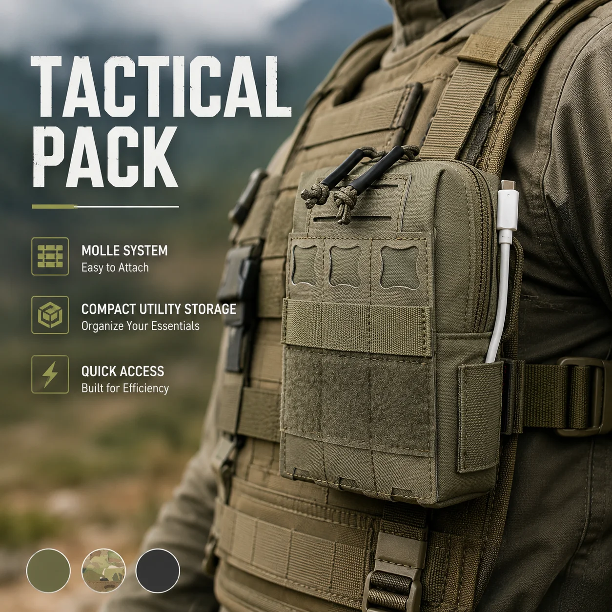 Tactical Utility Pouch MOLLE Compatible EDC Bag Laser Cut Organizer Pack Compact Storage Bag for Outdoor Adventure