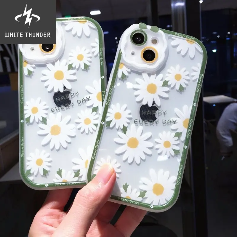 Soft Transparent Flowers Phone Case For iPhone 11 12 13 Pro Max XS Max X XR Bumper Chrysanthemum Shockproof Cover