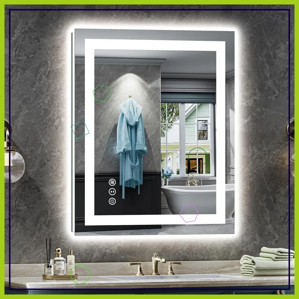 

24x32 Inch LED Bathroom Mirror with Anti-Fog, Dimmable Lights, Memory Function, Shatterproof Glass