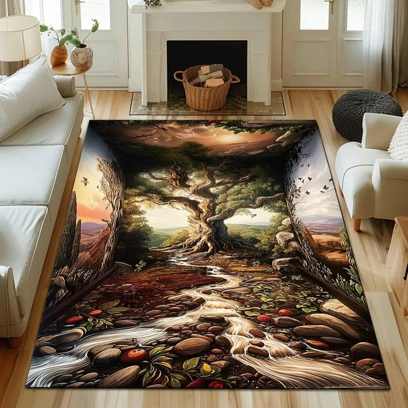 Magical Enchanted Tree of Life Area Rug Fantasy Glowing Forest Print Soft Floor Mat Art Carpet for Living Room Bedroom
