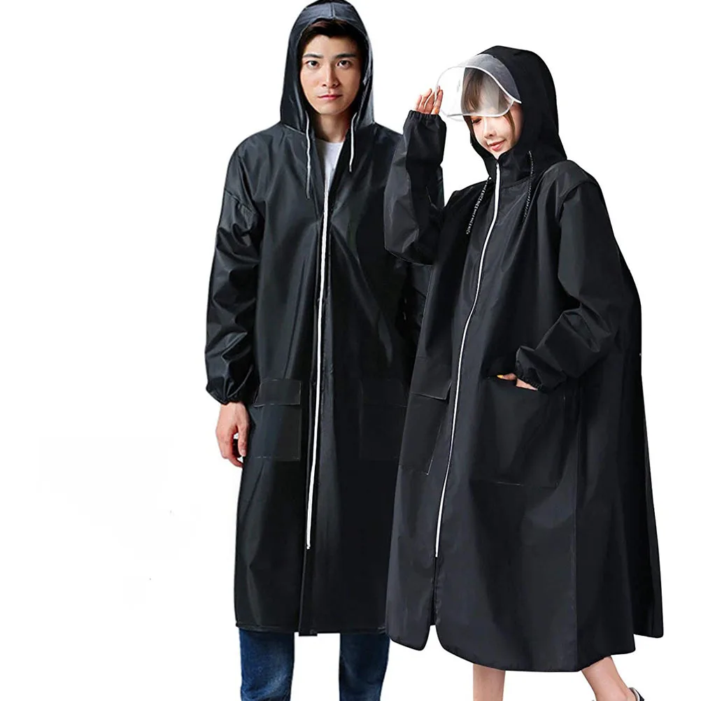 

Reusable Thicken Eva Raincoat Xl Black Hooded Durable Lightweight Portable Waterproof Rain Poncho for Outdoor Travel Climbing