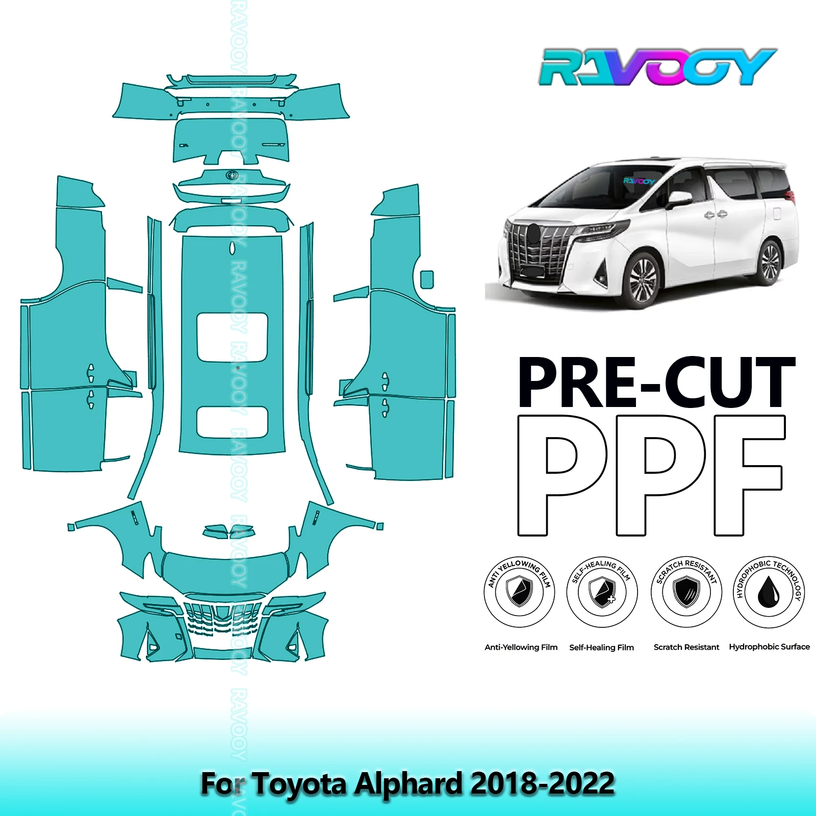 

Автомобильная предварительно вырезанная защитная пленка для краски PPF, полный автомобиль для Toyota Alphard 2018-2022