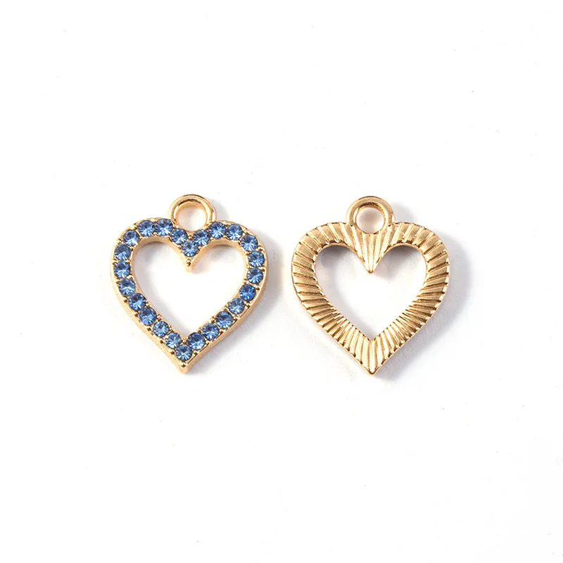 10Pcs/Lot Silver Plated Pink Crystal Heart Charm Pendant for Jewelry Making Earrings Bracelet Necklace Accessories DIY Findings
