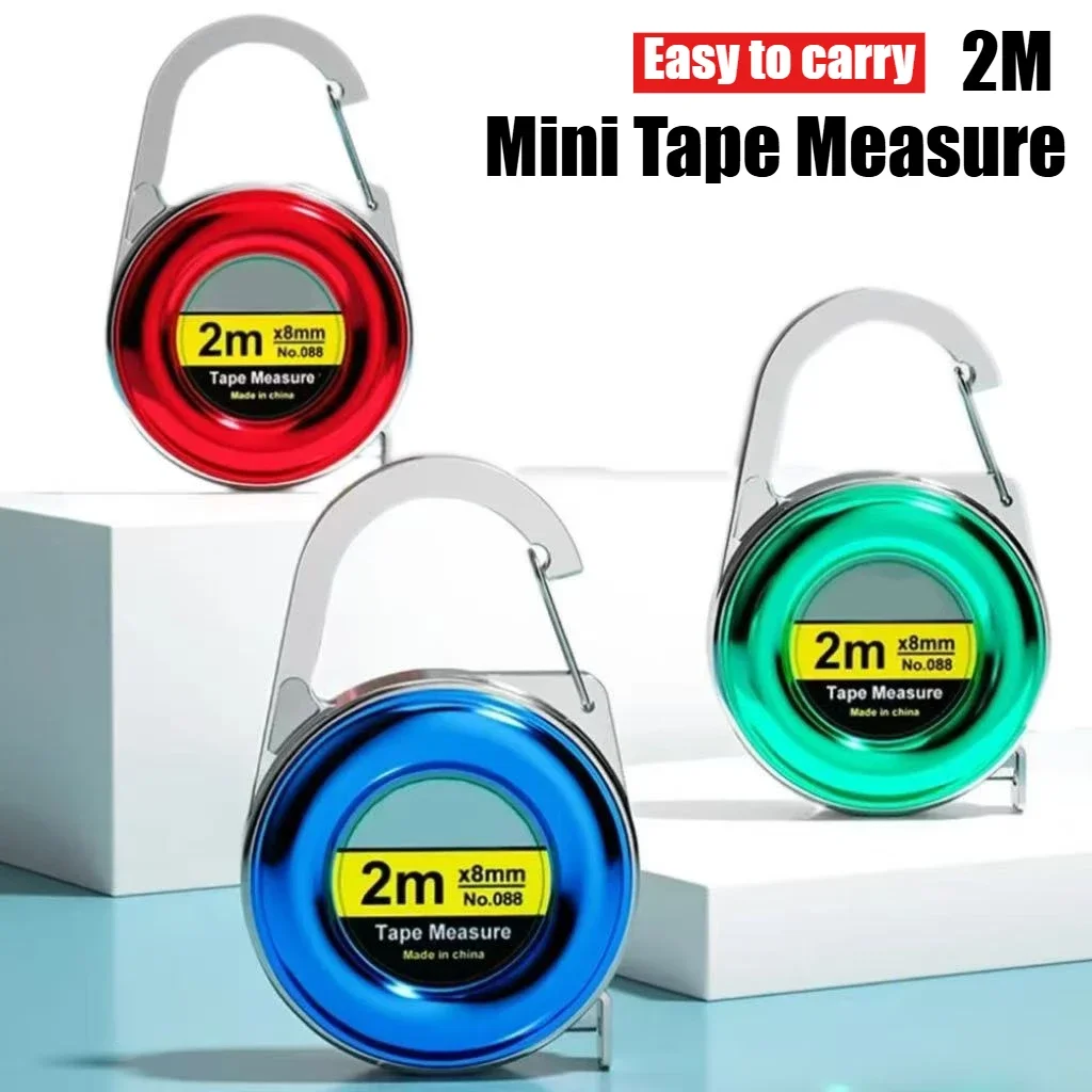 2M Mini Tape Measure Portable Keychain Exquisite Steel Measuring Ruler Distance Steel Tape Measure Metal Measuring Tool Gift