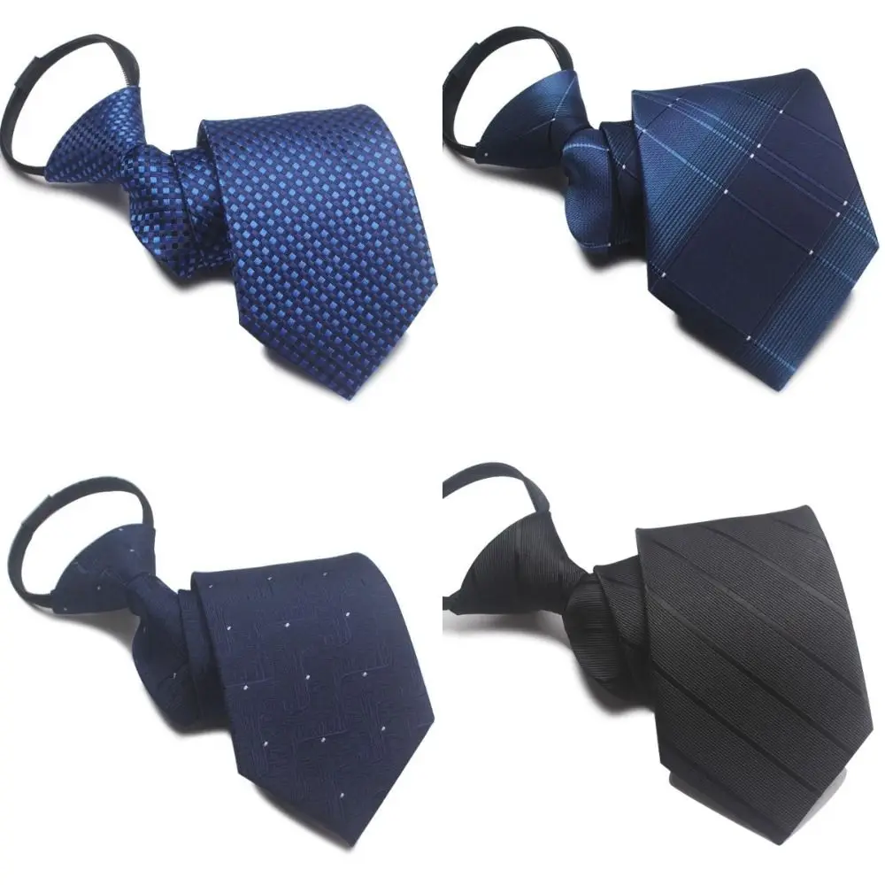 No-Tie Easy Zipper Tie 7cm Width Multi-Color Pre-Tied Zipper Necktie with Elastic Band Plaid Business Casual Tie Daily Wear
