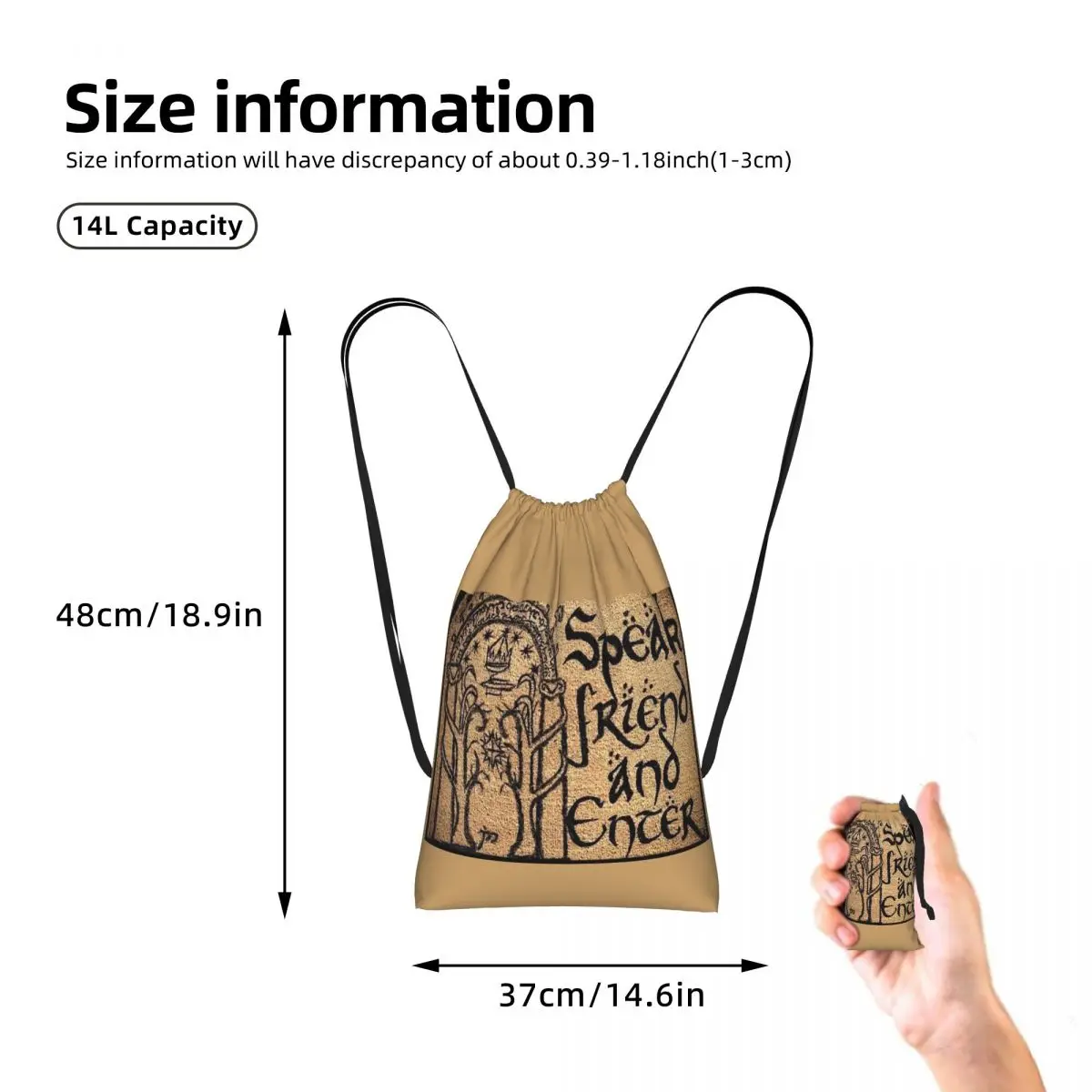 Speak Friend And Enter Drawstring Backpack Sports Gym Bag Portable Travel Drawstring Bag for Men Women