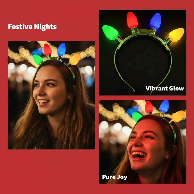 New 1 Pack Christmas Light Up Bulb Headband Led Glow Christmas Headbands For Kids Adults Christmas Xmas Accessories Year