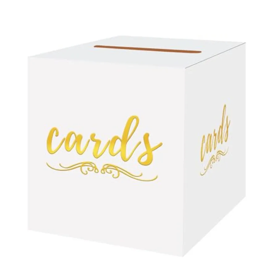 白と金のウェディングカードボックス、パーティー、誕生日、卒業式、ブライダル、ベビーシャワー、葬儀、退職祝いの装飾用、段ボール製