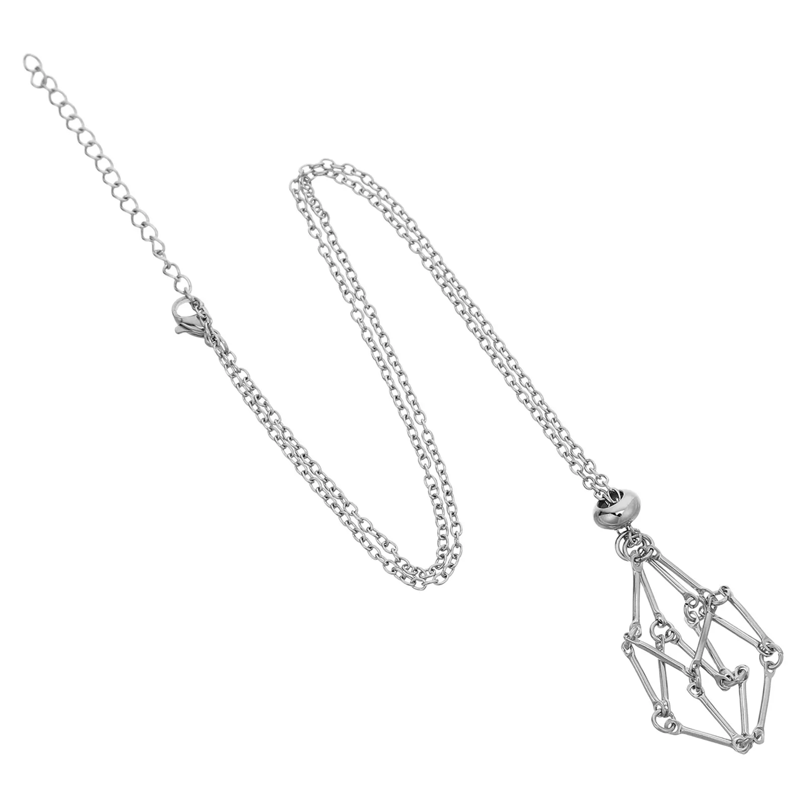 

Crystal Holder Necklace Stainless Steel Fish Net Cage Pendant Adjustable Chain Jewelry for Natural Stones Irregular Crystals