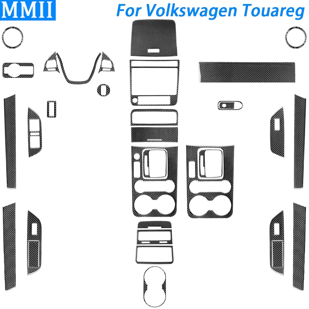 For Volkswagen Touareg 2011-2018 Carbon Fiber Gear Shift Air Outlet Window Lift Dashboard Set Car Interior Accessories Sticker