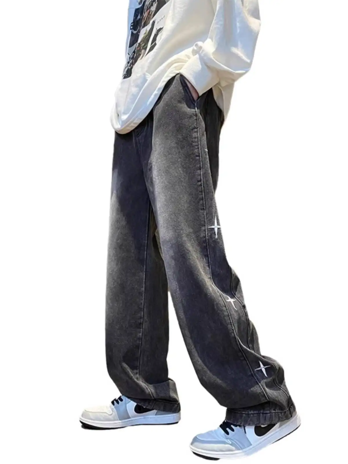 Men's Jeans Plus Size 8XL Up Vintage Denim Pants Retro Loose Straight Leg Style INS Wide Leg Floor Length Pants