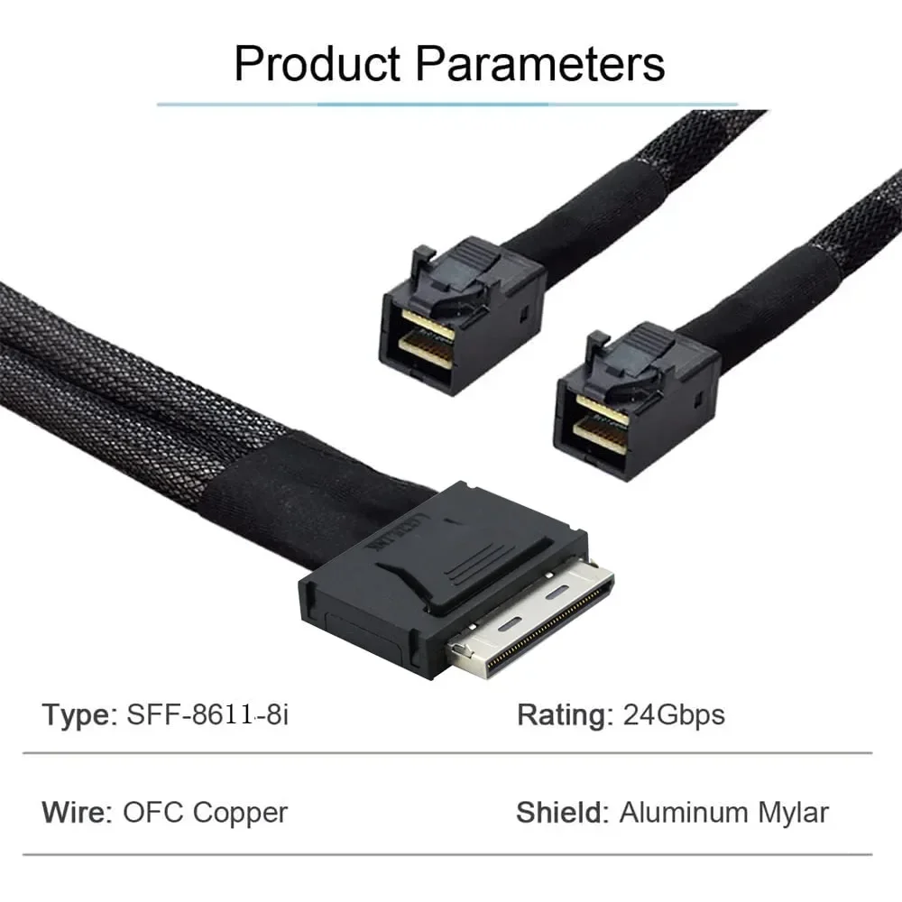 

Надежный серверный кабель Oculink PCIe SFF-8611 8I на двойной 8I SAS SFF-8643 для серверов