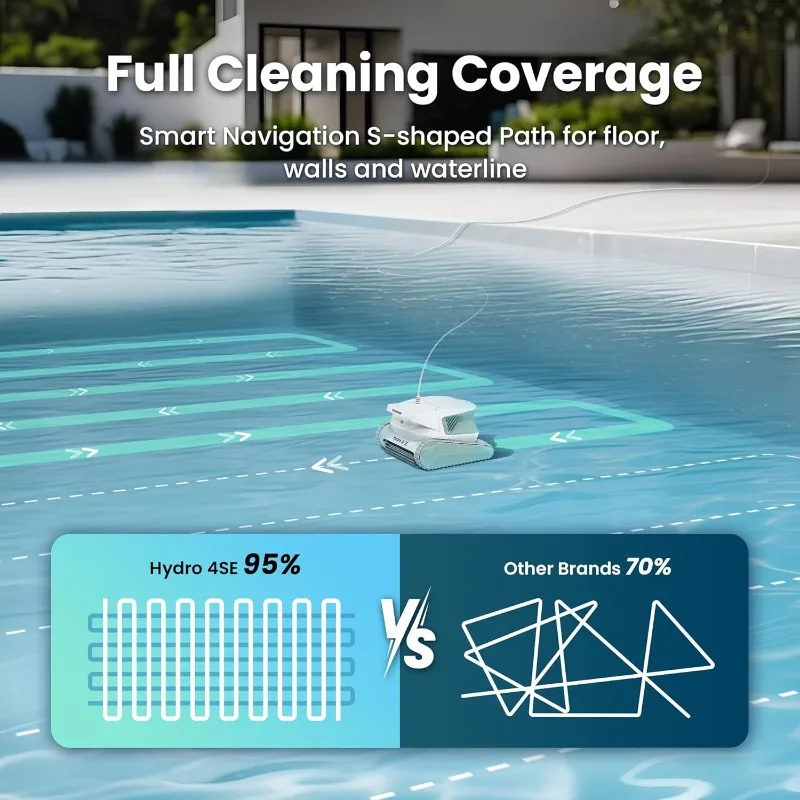 منظف حمام السباحة الآلي السلكي Poolmate Hydro 4 SE، مكنسة حمام السباحة بفلتر سلة 150 وات 180 ميكرومتر مع جدران وأرضيات التسلق
