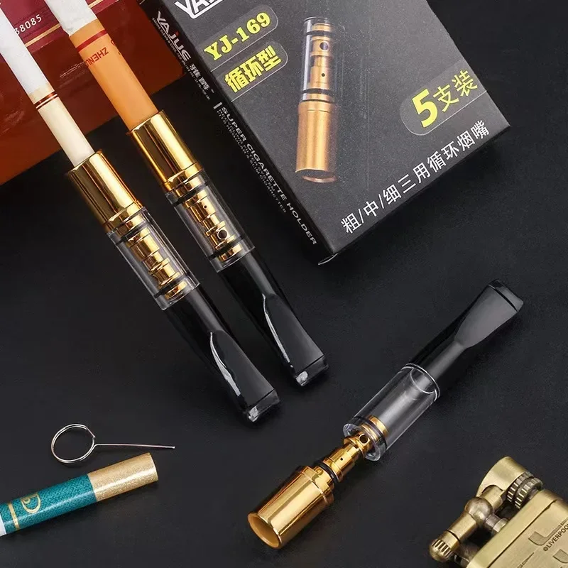 5Pcs/set Microfilter Mini Cigarette filter Portable Recyclable Acrylic Smoking Holders Healthy Reducing Tar Hookah Pipe Men Gift