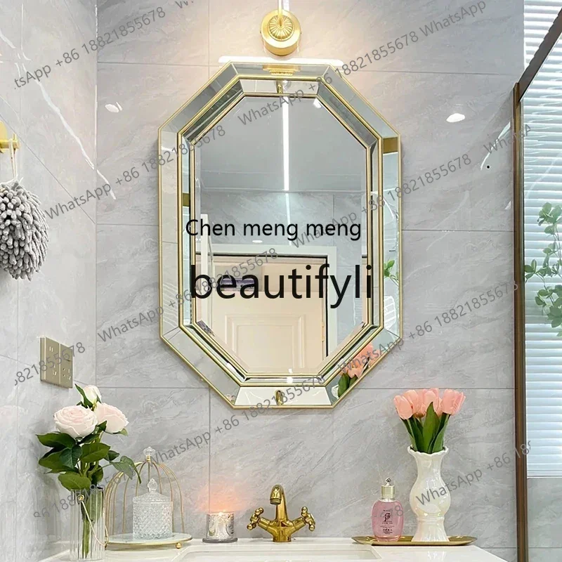 zq1European bathroom mirror wall-mounted custom octagon bathroom bathroom mirror wall-mounted makeup mirror