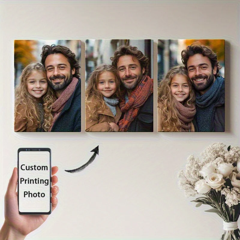 3 Stück/Set individueller Leinwanddruck, personalisiertes Foto, geeignet für Familienleben, Haustiere, Landschaft, Paar, Hochzeiten, Heimdekoration, Poster, Geschenke