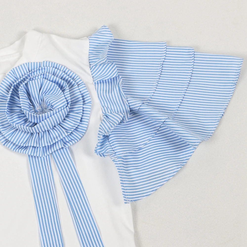 Women Slim Fit T-shirt Top & Wide Leg Pants Set Flower Pattern Decor Elegant Striped Two Pieces Sets y2k Outfits