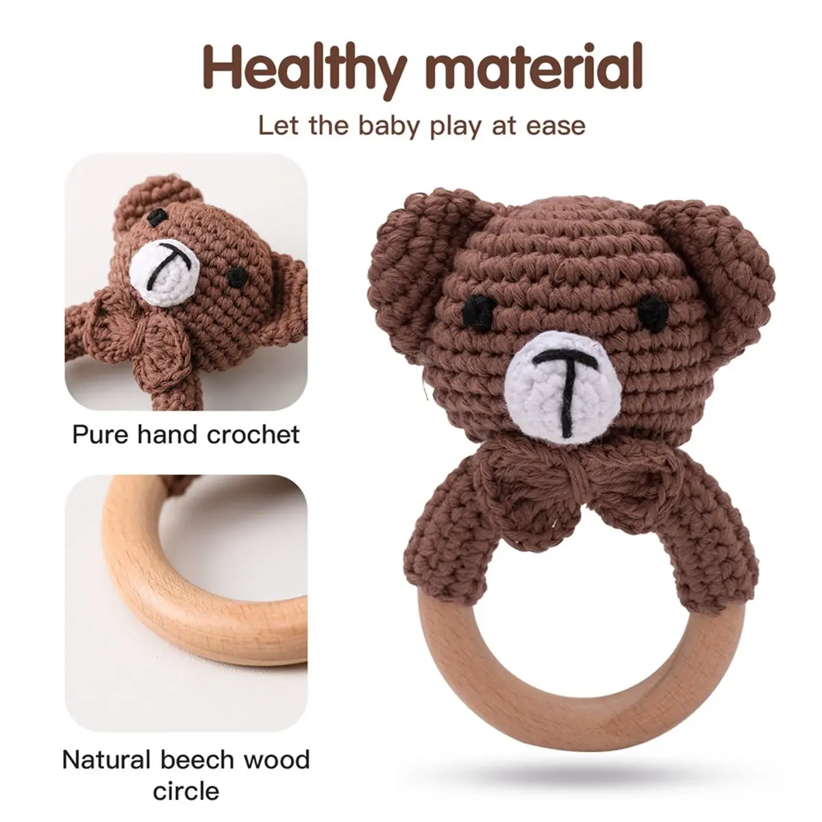 update. Wooden Baby Rattle Crochet Bear Toys Handmade Newborn Toy Early Development Grips Stuffed Animal Organic Rattle