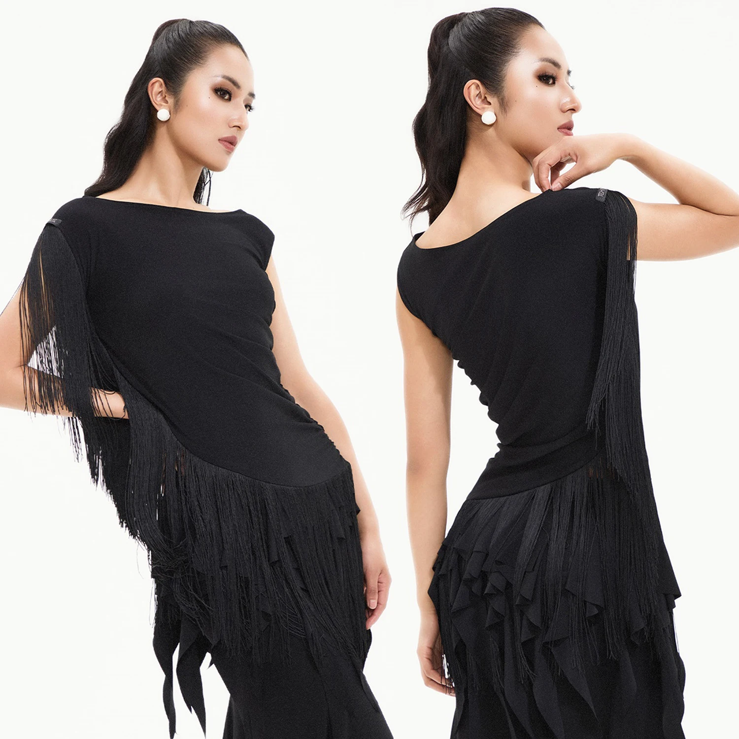 

New Black Tassel Latin Dance Tops Sleeveless Dance Clothes Women Adult Ballroom Dance Costume Summer Practice Dancewear DNV23446