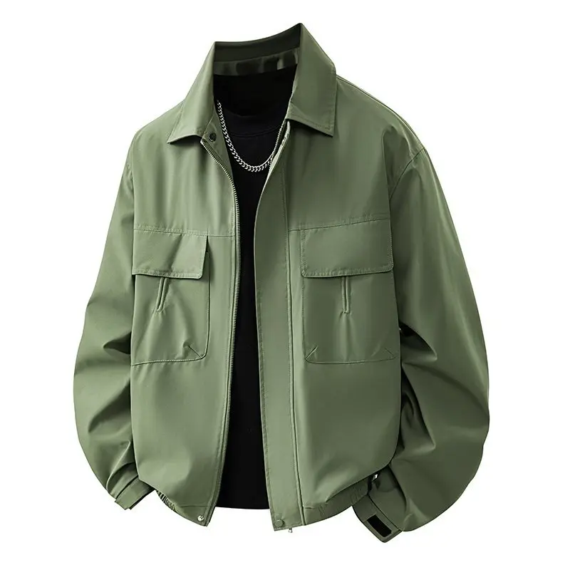 

M8XL Spring Autumn Men's Jaet 3D Hollow Casual Pure Color Heavy Du Work irt Loose Fit Long Sve Stand Collar