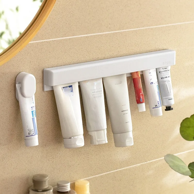 Toothpaste Holder and Facial Cleanser Wall Rack Wall Mount Bathroom Storage Rack For Household Use No Punching Toothpaste Clip