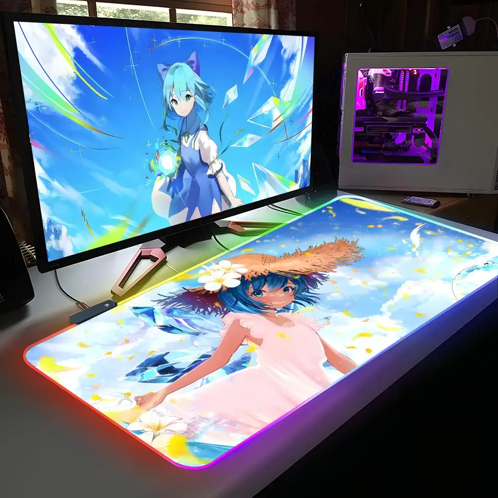

Коврик для мыши Anime Touhou Cirno RGB, резиновый, для компьютера и ноутбука, официальный игровой, цветной, эстетичный, модный, роскошный коврик для киберспорта