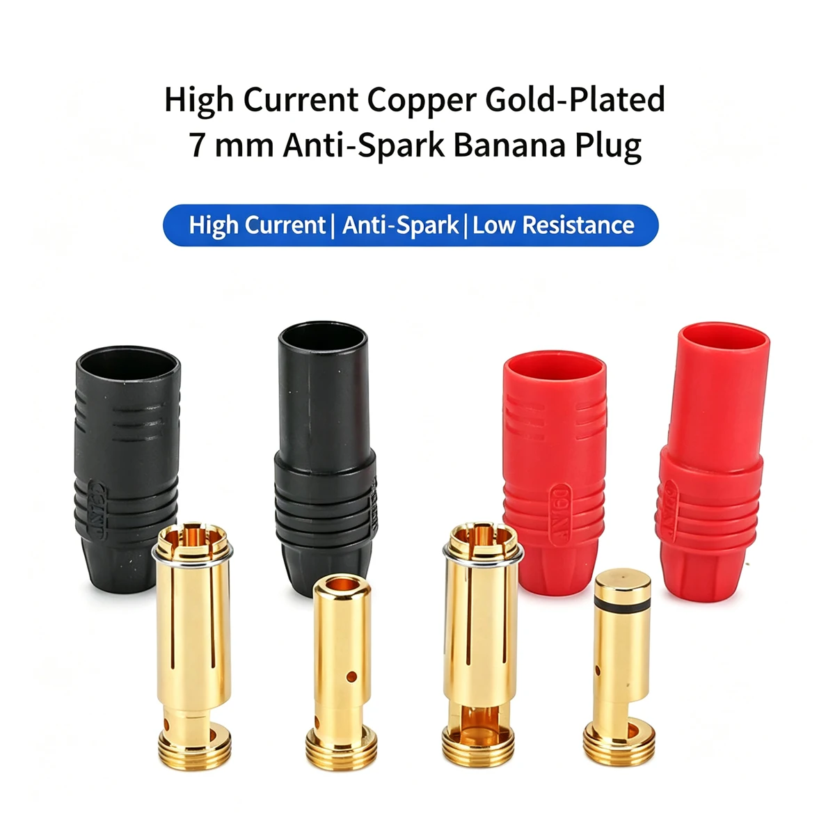 AS150 7mm Gold‑Plated Banana Plug Anti‑Spark Connector 60A High‑Current Male Female Connector for RC Battery ESC Drone Car Boat