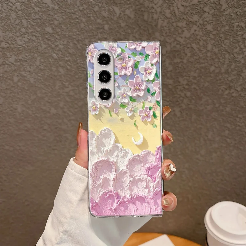 Funda de teléfono de lujo con flor de loto para Samsung Galaxy Z Fold 5 6 ZFold7 Z Fold 4 3 2 Z Fold SE W25, funda protectora a prueba de golpes