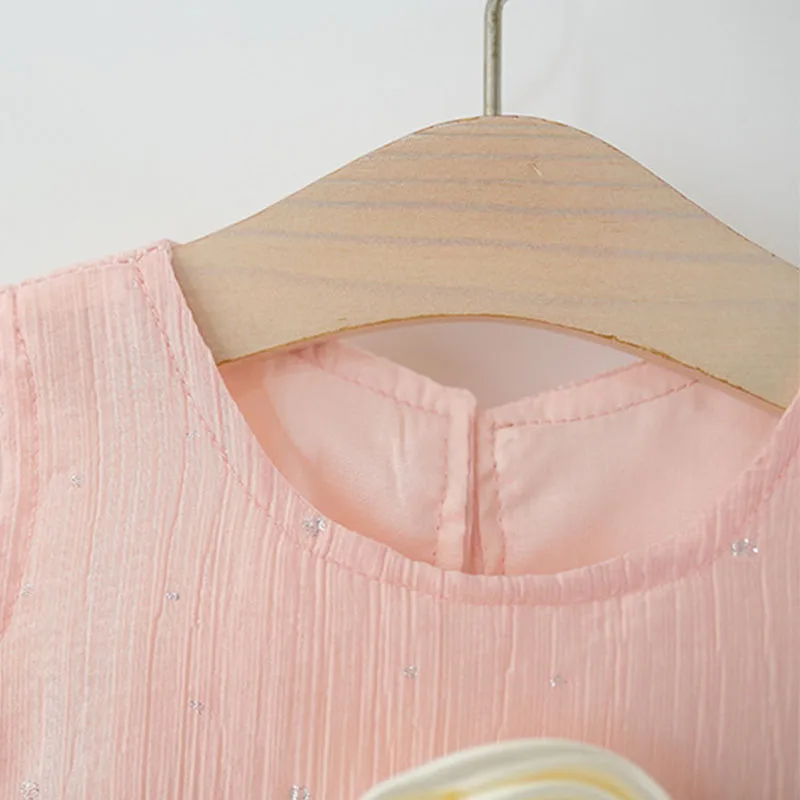 2 قطعة الصيف طفل فتاة فساتين الكورية موضة زهرة أكمام شبكة فستان الأميرة الطفل قبعة الشمس بوتيك الاطفال الملابس B048 #4