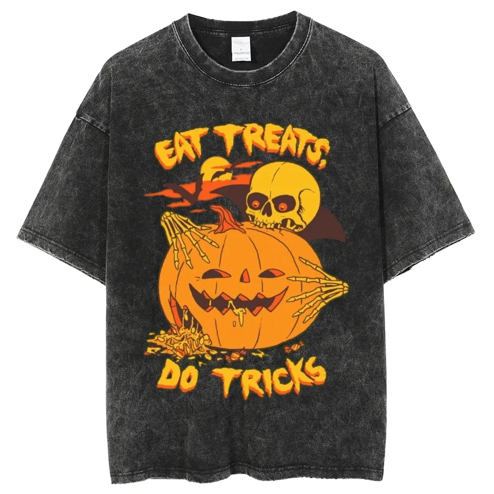 Eat Treats Do Tricks Halloween T Shirt Men Women Graphic Y2K Cotton Tshirt Unisex Streetwear T-shirt Clothing Top Tee