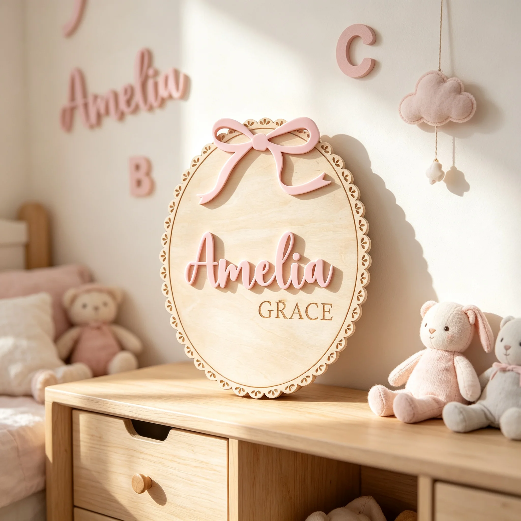 1Pc Plakat Nama Bayi Kayu deng - Baby Nursery Wall Decor ulasan dan harga
