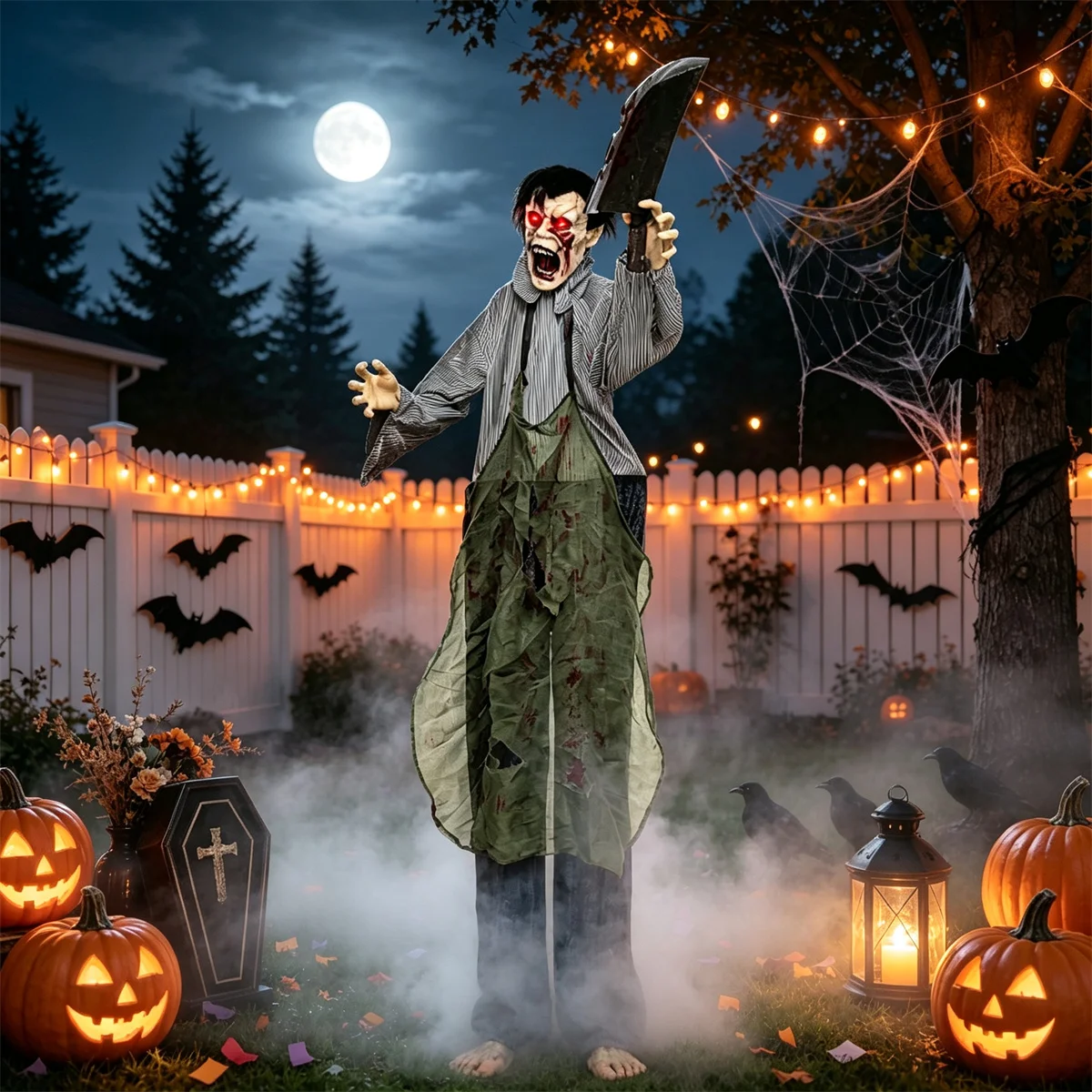 Crawling Zombie Halloween Decoration, Voice & Clap Activated Animated Groundbreak Zombie Prop with Glowing Eyes, Scary Sound Effect for Yard Lawn Porch Indoor Outdoor Decor