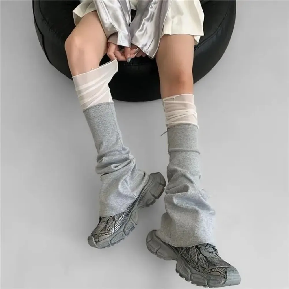 Y2K Mesh Patchwork Leg Warmers Cotton Flare Leg Warmers Long Tube Stacked Mid Tube Socks Women's Fashion