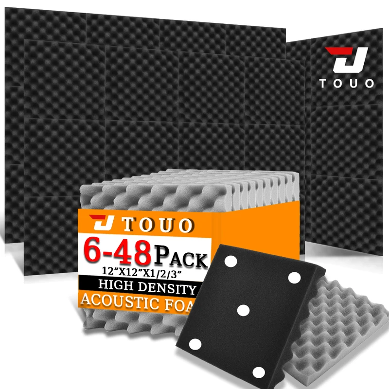 

TOUO 6-48 Pcs Acoustic Foam Egg Crate Sound Proofing Padding Acoustic Sponge Pad Studio Soundproofing Panel Room Accessories
