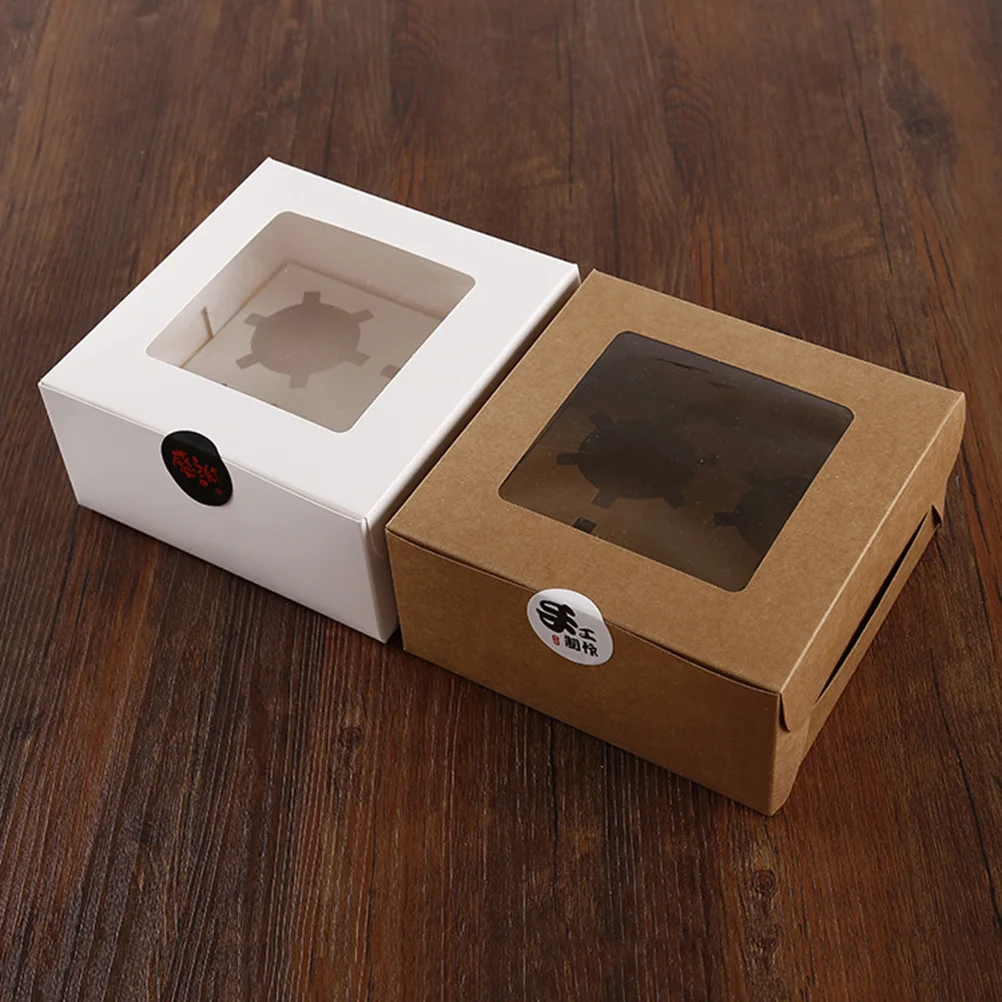 

10Pcs Kraft Paper Cupcake Box 4 Cavity Windowed Design Inserts Secure Transport Bakery Containers for Home Shop