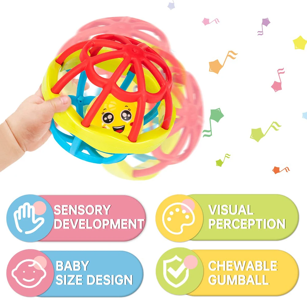 ASWJ เด็กอ่อน Grasping Ball Rattles กับ Bell Ball Early Education การศึกษา Sensory ของเล่นเด็กแรกเกิดของขวัญสีสุ่ม