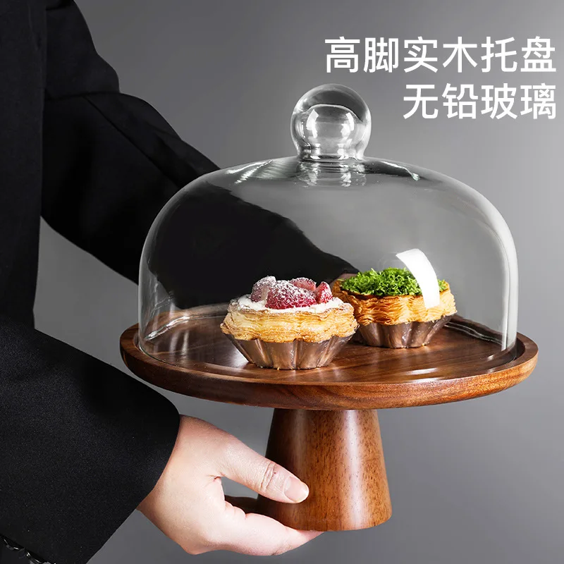 Commercial dessert table with lid transparent rotating baking household snack fruit plate bread display plate