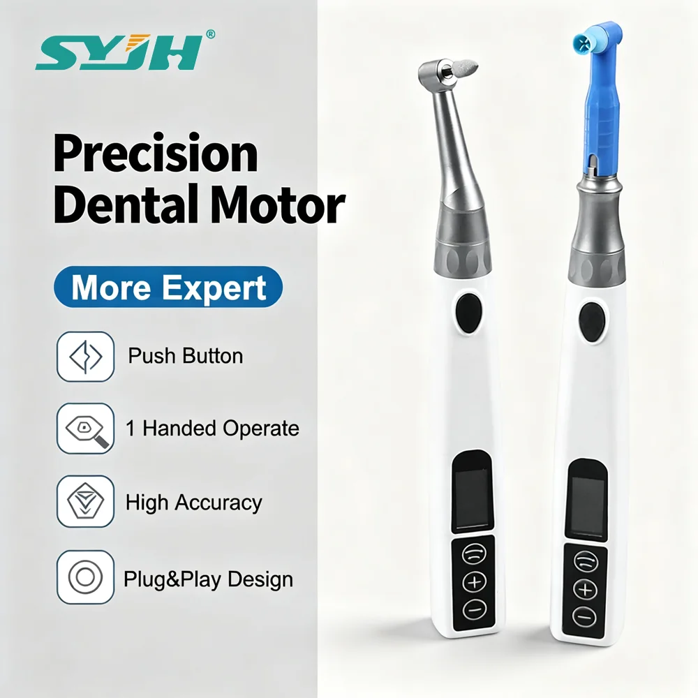 SYJH Dental Cordless Prophy Handpiece Electric Polishing Motor 200-4000RPM Rechargeable Teeth Cleaning with Angles Brushes Cups