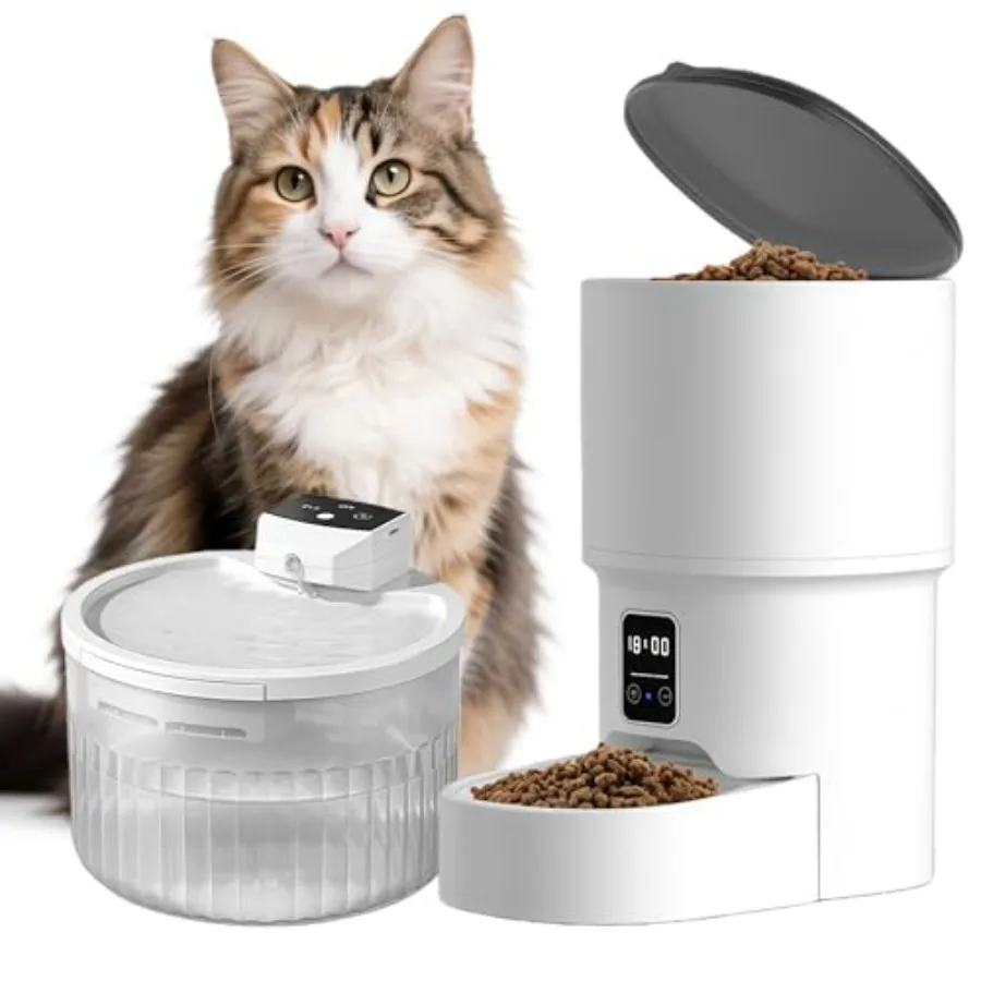 

Automatic Cat Feeder and Water Dispenser Set with Timer Large Ccity Stainless Steel Food Dispenser Easy Clean Design for Cats I
