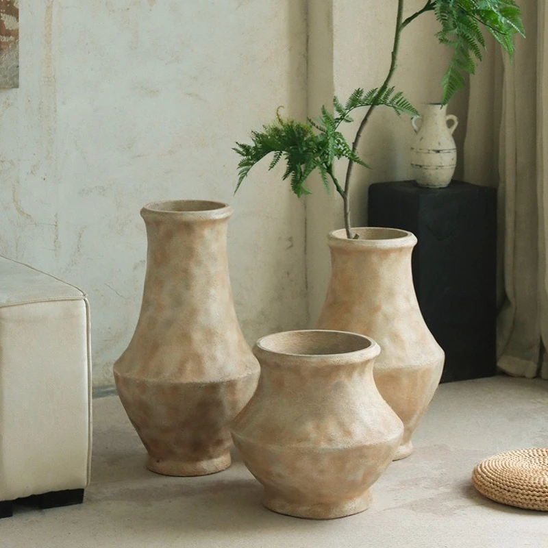 Wabi-sabi style cement vase flower pot minimalist handmade texture decoration ornament Nordic Japanese living room dried flower