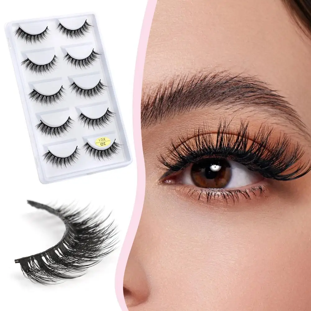 

5Pair False Eyelashes Natural Thick Mink Hair Artificial False Eyelashes 3D-X01-3D-X09 Manga Lashes Daily Dating Makeup