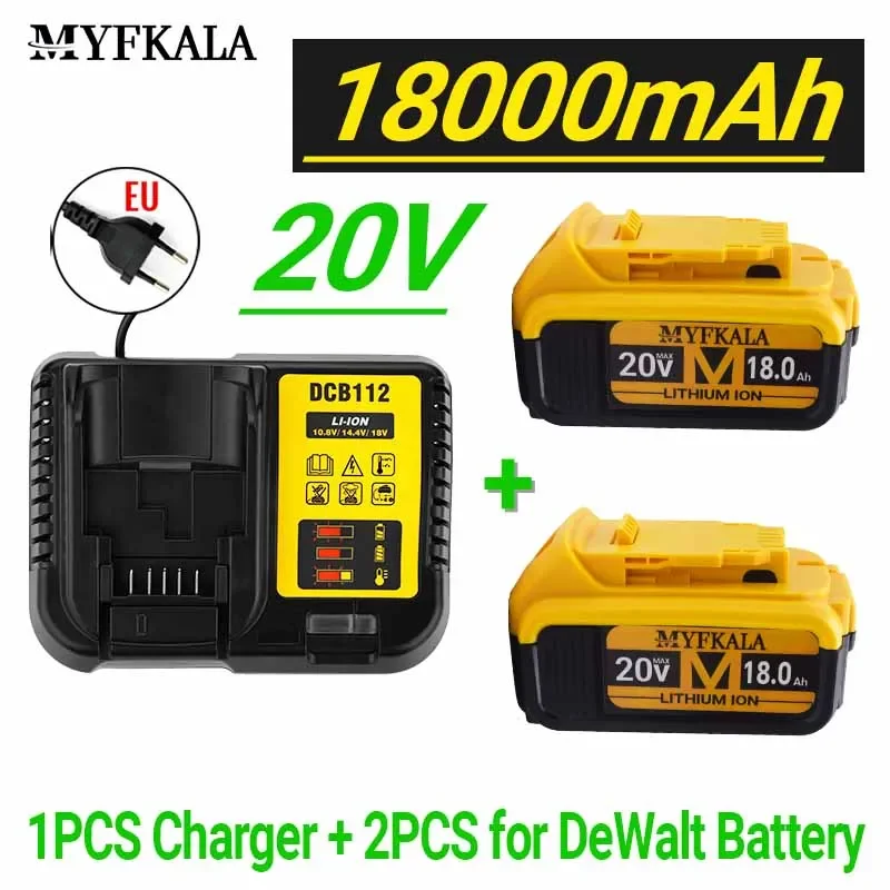 New 100% Original 18000mAh 20V for Dewalt Power Tool Battery DCB206 20V 18.0Ah Battery DCB206 20V Battery DCB205 DCB204-2