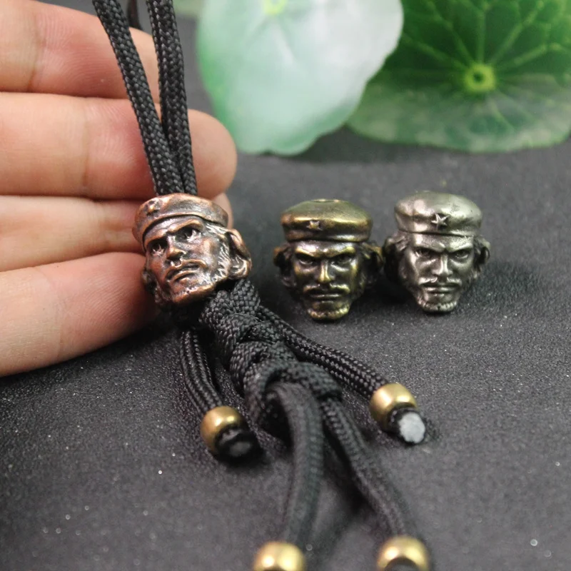 Cuban Revolutionary Leader Che Guevara Head Sculpture Paracord Pendant Outdoor Knife Beads Brass Jewelry DIY Lanyard Accessories