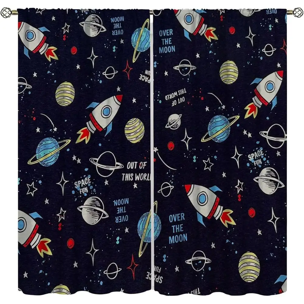 Space-Themed Blackout Curtains for Living Room or Kids' Bedroom, 2 Panels, 84x84 Inches