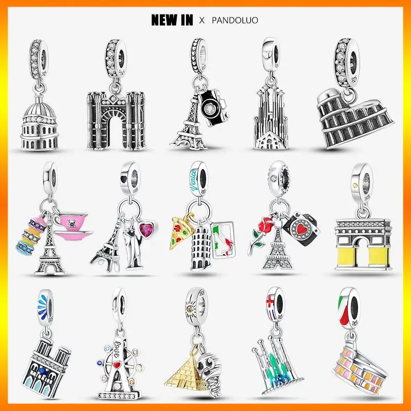 2023 New in Landmark Building Shape Eiffel Tower Charms Pendant fits Women Pandora 925 charm Bracelet Silver DIY Jewelry Gift