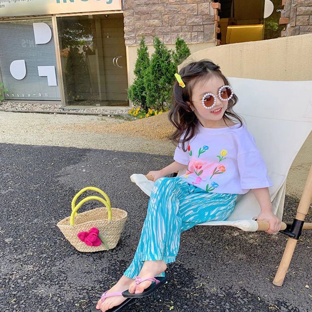 Girls Clothing Sets 2023 Tulip Printing T-shirt+Wide-leg pants 2pcs Toddler Girl Clothes Kids Clothes Girls Baby Girl Outfit Set