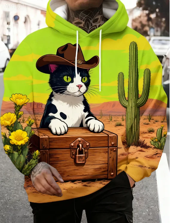 

Популярные толстовки с забавным котом, динозавром и НЛО, толстовка с 3D принтом мультфильма 2026, спортивный костюм для мужчин и женщин, повседневное уличное пальто большого размера Y2k